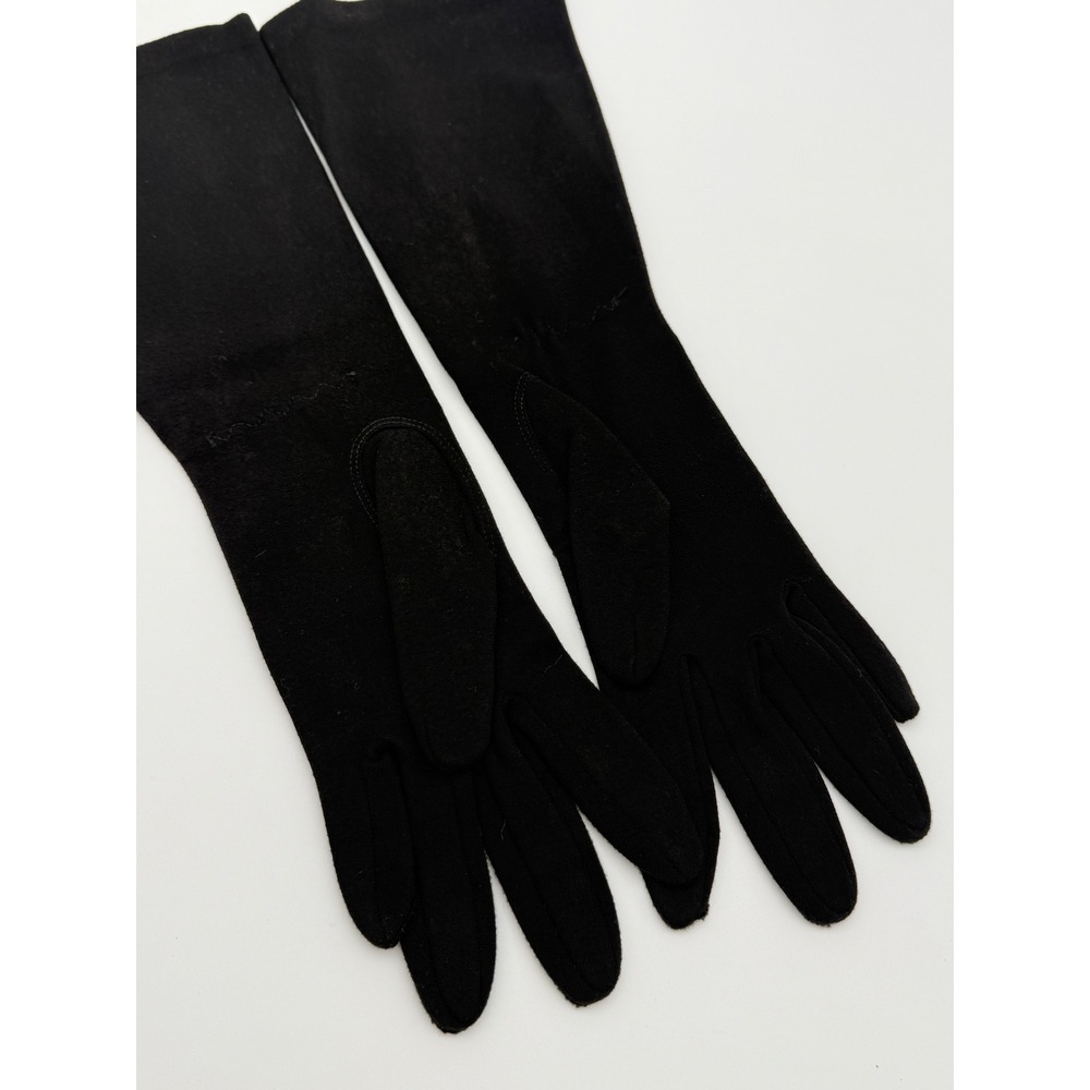 Vintage Black Stretch Nylon Evening Gloves 14" Opera Length Mid Century 1950s